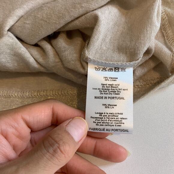 Seen Worn Kept T Shirt Womens 6 Gold Metallic Linen Blend Short Sleeve Crew Neck - Picture 8 of 11